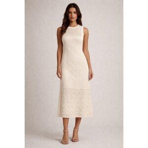 Crochet Sleeveless Dress In Ivory White by 37 Orchard Size Medium